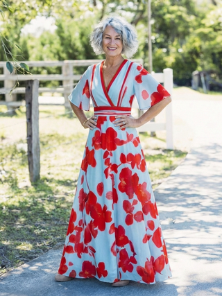 Corinne | Florales Maxikleid mit V-Ausschnitt