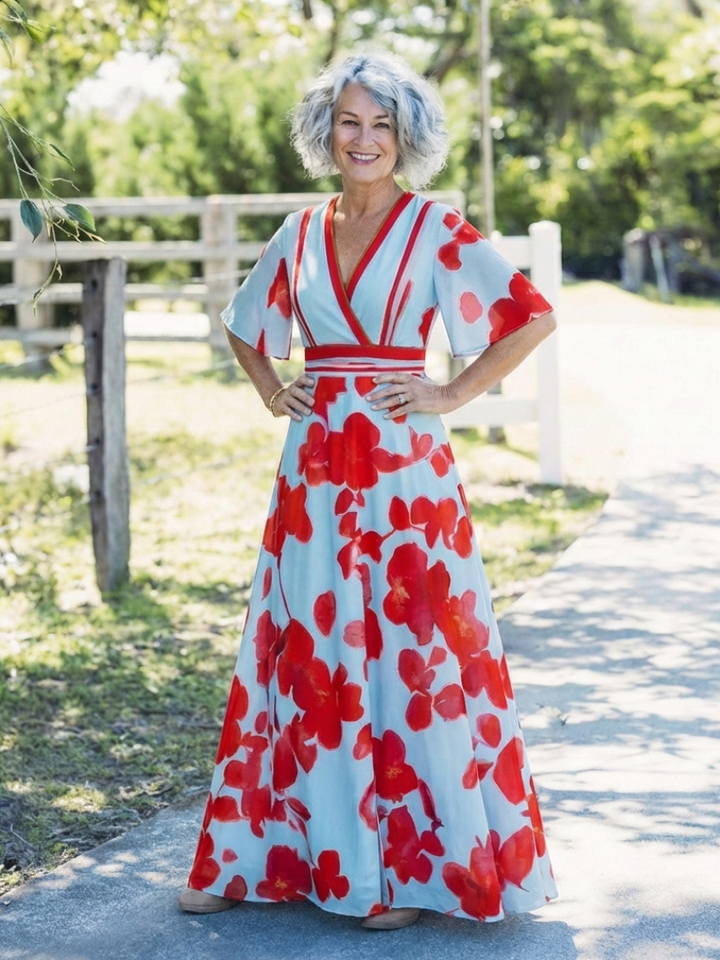 Corinne | Florales Maxikleid mit V-Ausschnitt